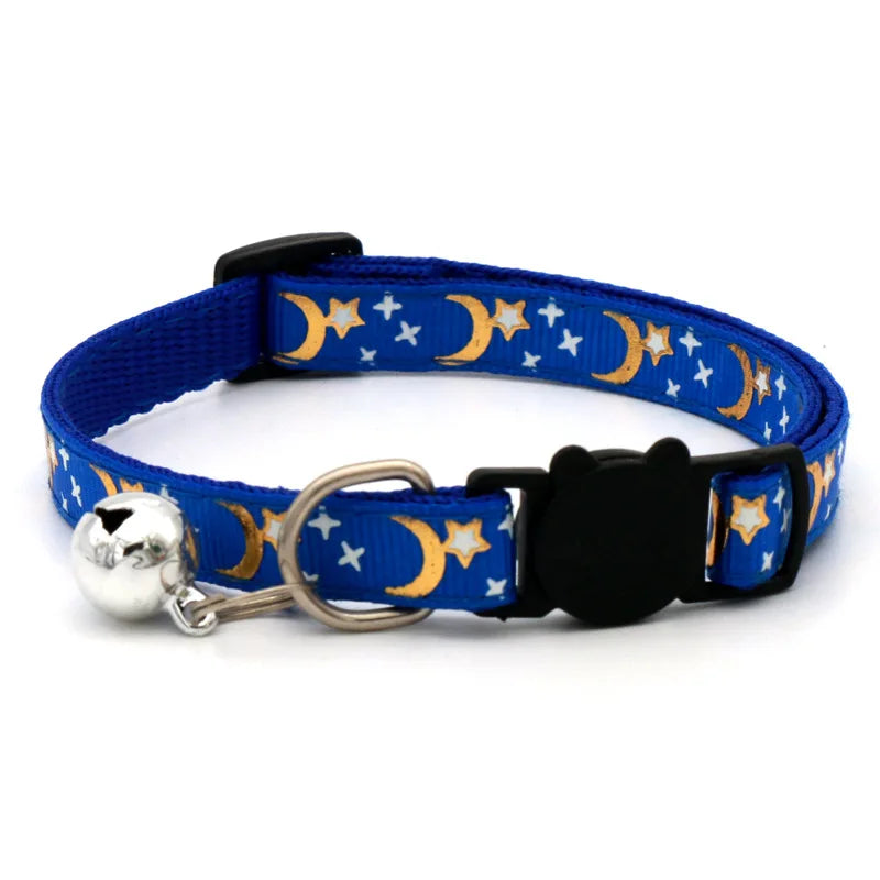 Adjustable Cat Collar with Bell – Star & Moon Design