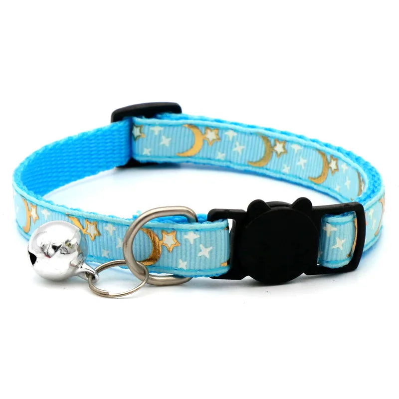 Adjustable Cat Collar with Bell – Star & Moon Design