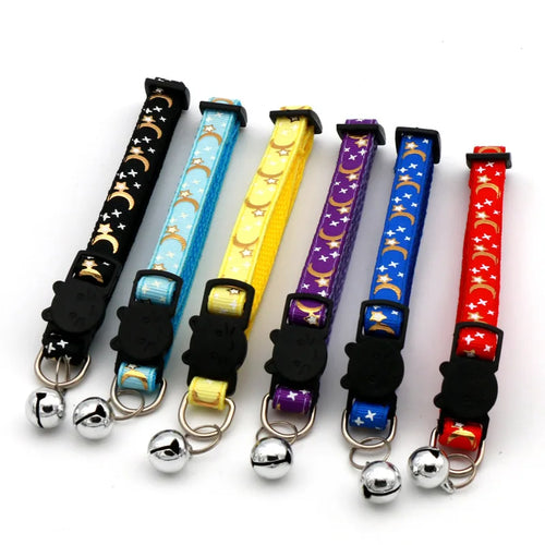 Adjustable Cat Collar with Bell – Star & Moon Design