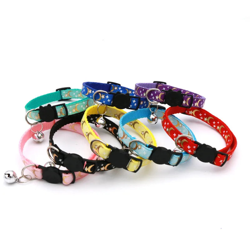 Adjustable Cat Collar with Bell – Star & Moon Design