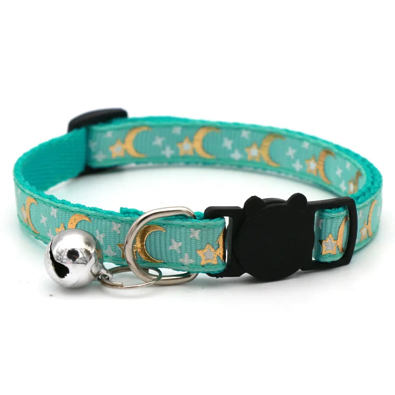 Adjustable Cat Collar with Bell – Star & Moon Design