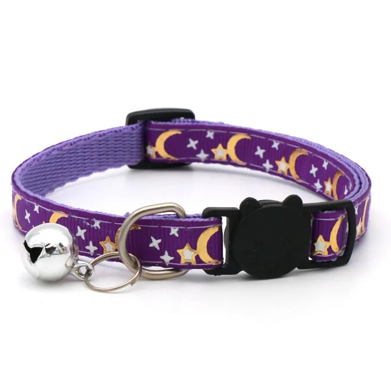 Adjustable Cat Collar with Bell – Star & Moon Design