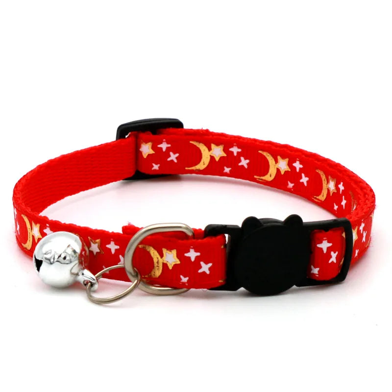 Adjustable Cat Collar with Bell – Star & Moon Design