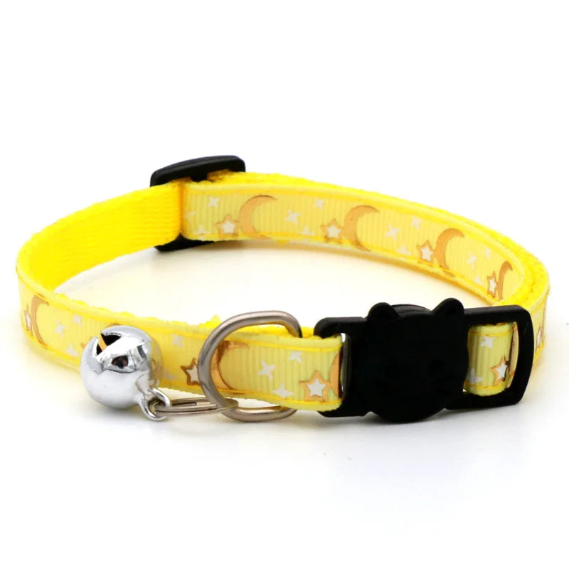 Adjustable Cat Collar with Bell – Star & Moon Design