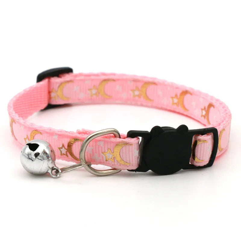Adjustable Cat Collar with Bell – Star & Moon Design