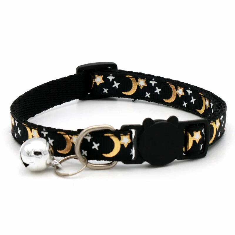Adjustable Cat Collar with Bell – Star & Moon Design