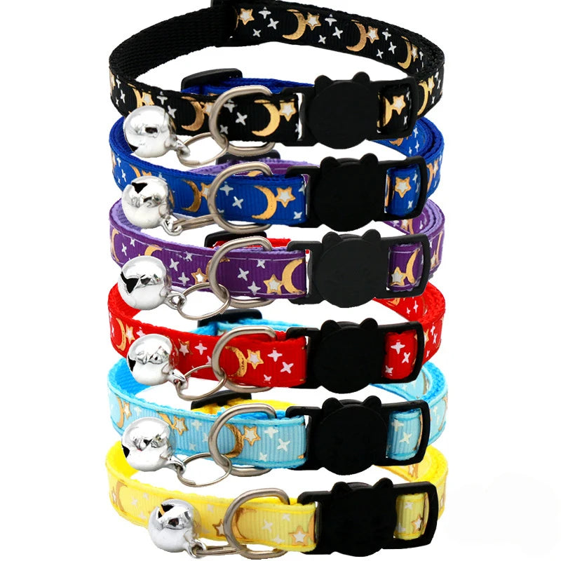 Adjustable Cat Collar with Bell – Star & Moon Design